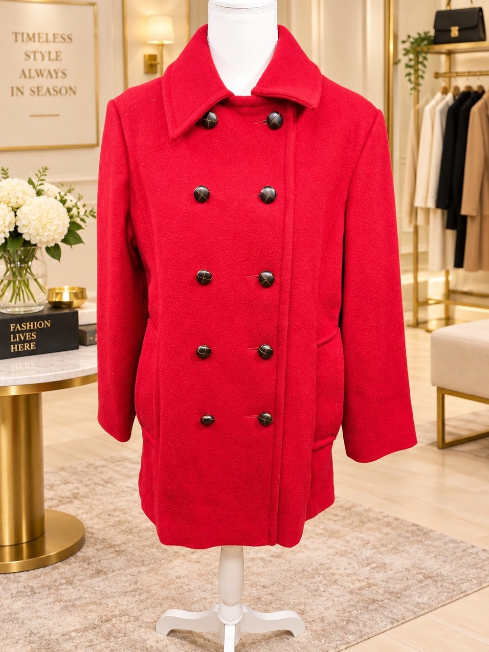 Vintage Botany 500 Red Wool Blend Double Breasted Pea Coat Made in USA - Picture 2 of 7